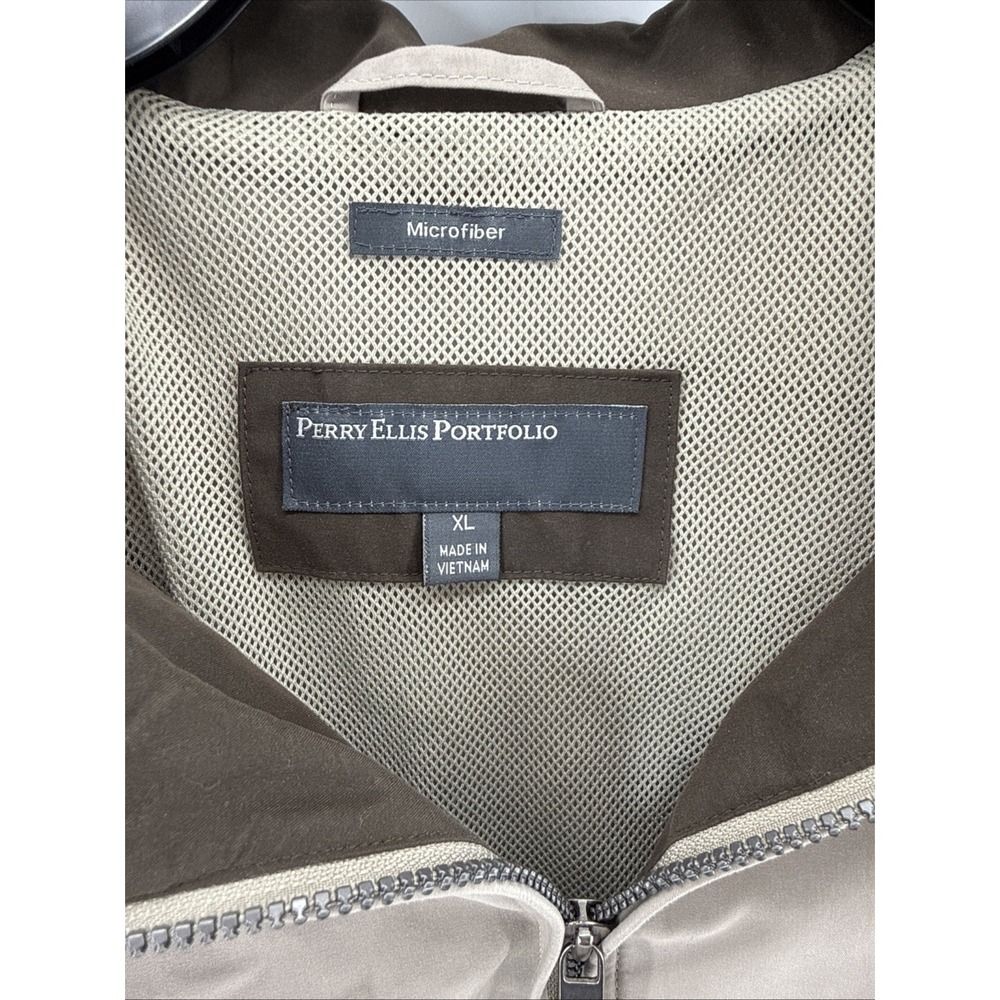 Perry Ellis Portfolio Tan Microfiber Jacket Full Zip Mesh Lined Mens Large - Picture 3 of 9